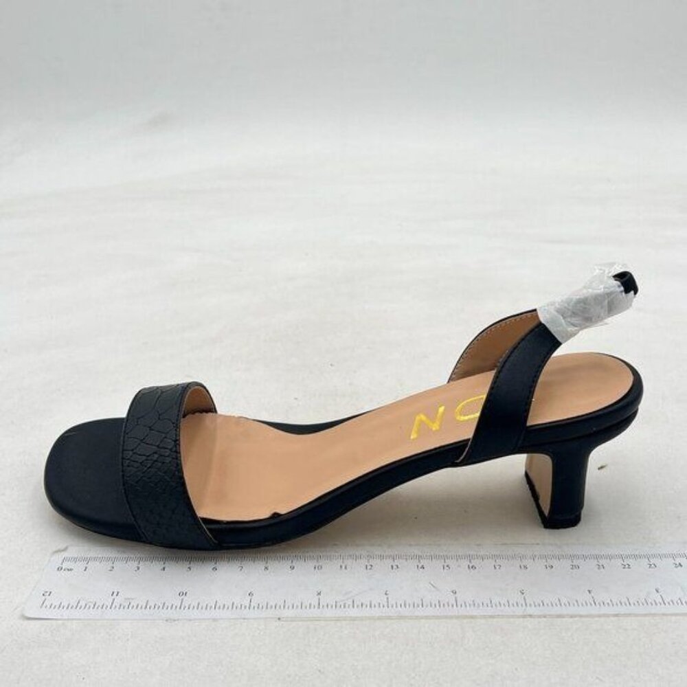 YDN Black Textured Band Open-Toe Slingback Kitten Heel Sandals